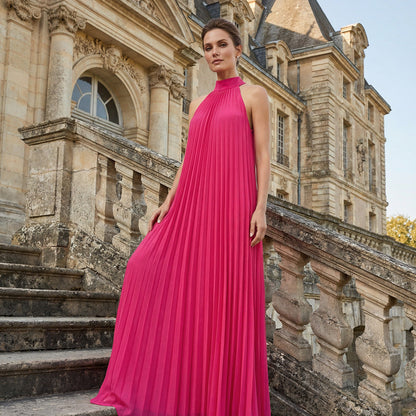 Women's Halter Neck Pleated Flowy Maxi Dress