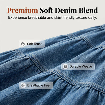 Women's High Waisted Tiered A-Line Denim Maxi Skirt