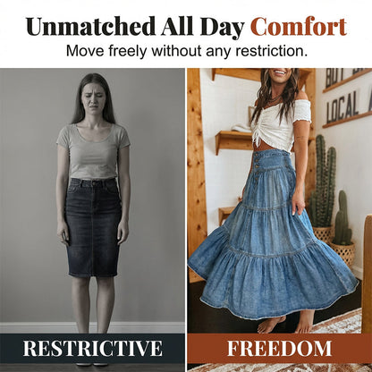 Women's High Waisted Tiered A-Line Denim Maxi Skirt