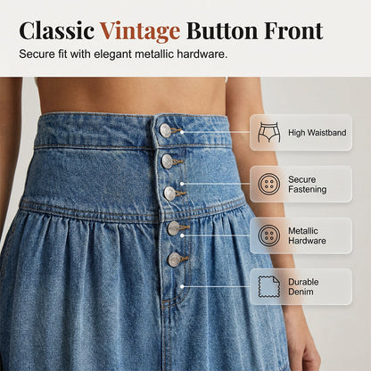 Women's High Waisted Tiered A-Line Denim Maxi Skirt