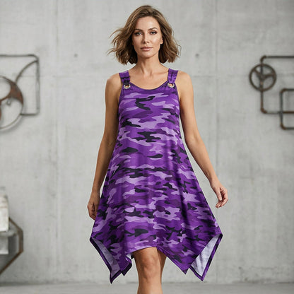 Women's Sleeveless Asymmetrical Hem Camouflage Dress