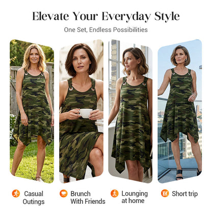 Women's Sleeveless Asymmetrical Hem Camouflage Dress