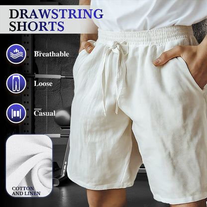 Men's Elastic Drawstring Solid Cotton Linen Shorts