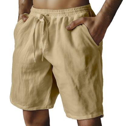 Men's Elastic Drawstring Solid Cotton Linen Shorts