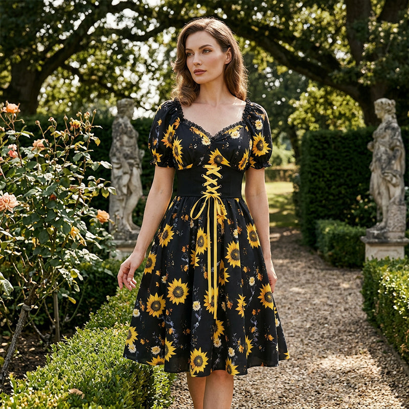👗🌸 Women's Print Puff Sleeve Dress – Floral Mini Dress