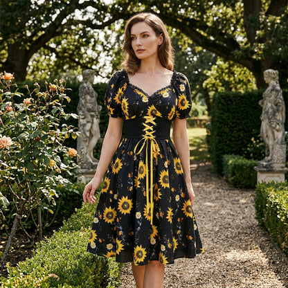 👗🌸 Women's Print Puff Sleeve Dress – Floral Mini Dress