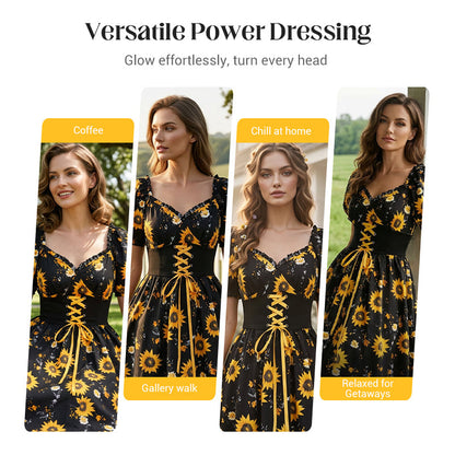 👗🌸 Women's Print Puff Sleeve Dress – Floral Mini Dress