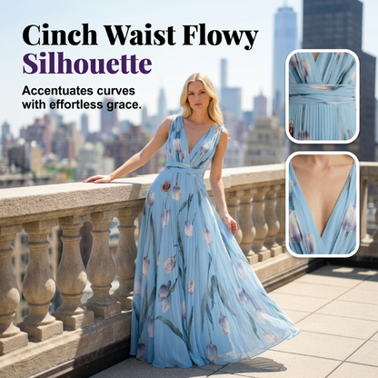 👗 LIMITED-TIME 50% OFF! ✨ Tulip Print Maxi Dress – Elegant V-Neck, Flowy, Floral 🌷