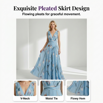 👗 LIMITED-TIME 50% OFF! ✨ Tulip Print Maxi Dress – Elegant V-Neck, Flowy, Floral 🌷