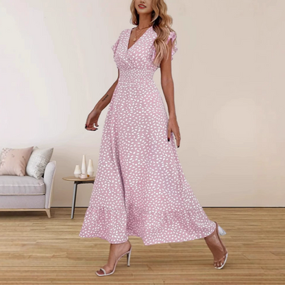 📢📢50% OFF !! ⏰Women's V-Neck Smocked High Waist Maxi Dress
