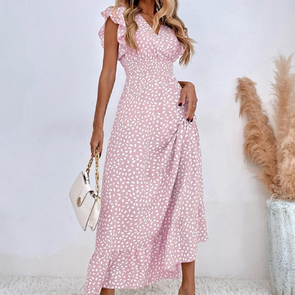 📢📢50% OFF !! ⏰Women's V-Neck Smocked High Waist Maxi Dress