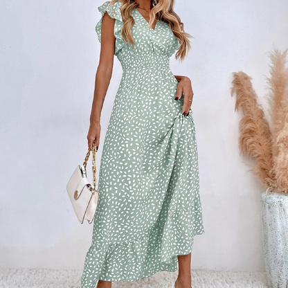 📢📢50% OFF !! ⏰Women's V-Neck Smocked High Waist Maxi Dress