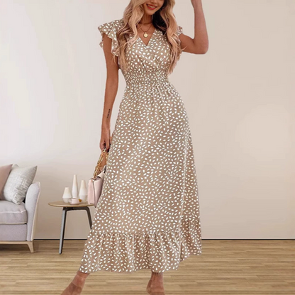 📢📢50% OFF !! ⏰Women's V-Neck Smocked High Waist Maxi Dress