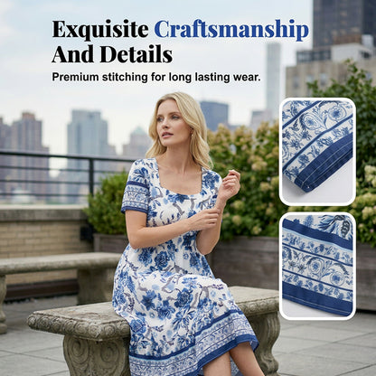 Women's Floral Print Square Neck Midi Dress
