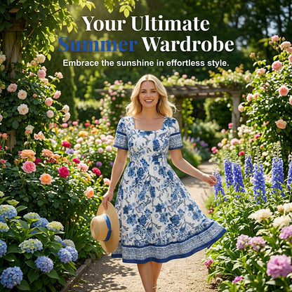 Women's Floral Print Square Neck Midi Dress