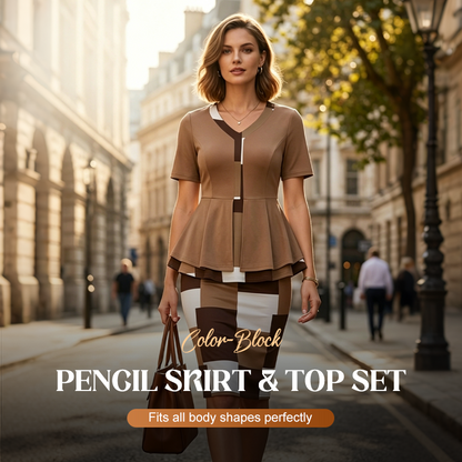 Color Block Pencil Skirt & Top Set