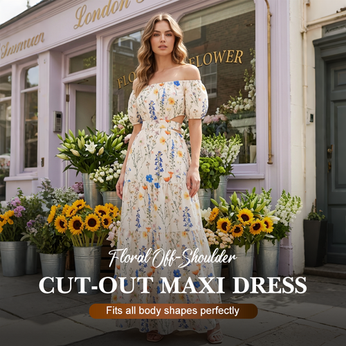 💃Floral Off-Shoulder Cut-Out Maxi Dress🌸✨