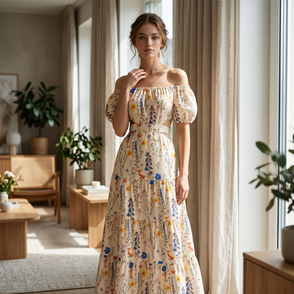 💃Floral Off-Shoulder Cut-Out Maxi Dress🌸✨