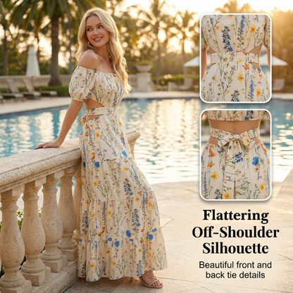 💃Floral Off-Shoulder Cut-Out Maxi Dress🌸✨