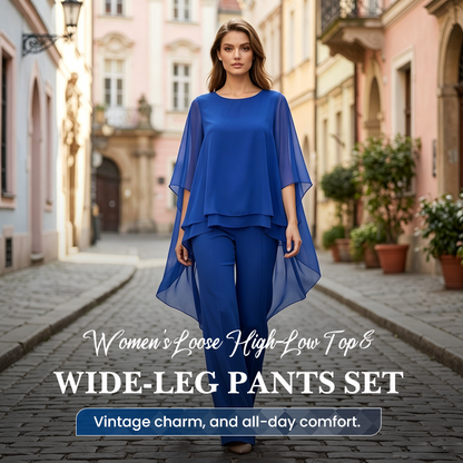 Women's Loose High-Low Top & Wide-Leg Pants Set
