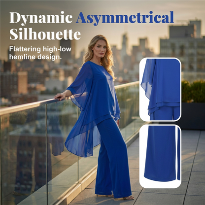 Women's Loose High-Low Top & Wide-Leg Pants Set