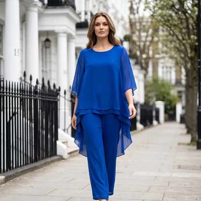 Women's Loose High-Low Top & Wide-Leg Pants Set