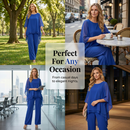 Women's Loose High-Low Top & Wide-Leg Pants Set