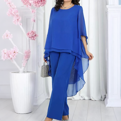 Women's Loose High-Low Top & Wide-Leg Pants Set