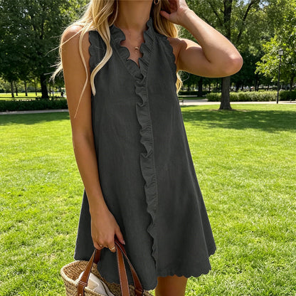Women's Ruffle Trim Button-Front Mini Dress