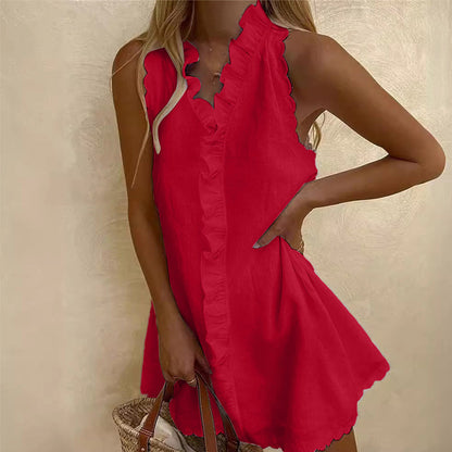 Women's Ruffle Trim Button-Front Mini Dress