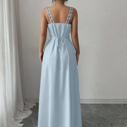 Sleeveless V-Neck Floral Print Slit Dress