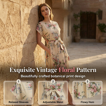 Women's Floral Print Pleated Midi Dress