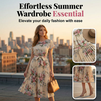 Women's Floral Print Pleated Midi Dress