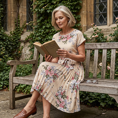 Women's Floral Print Pleated Midi Dress