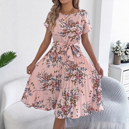 Women's Floral Print Pleated Midi Dress
