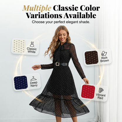 Elegant Polka Dot Tie-Neck Midi Dress 