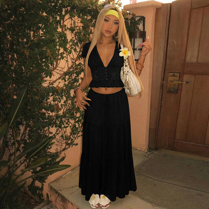 🔥2026 New Arrival ＆ Hot Sale ＆ 50％ Off🔥Elegant Lace V-Neck Top & Maxi Skirt Set