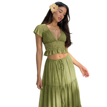 🔥2026 New Arrival ＆ Hot Sale ＆ 50％ Off🔥Elegant Lace V-Neck Top & Maxi Skirt Set