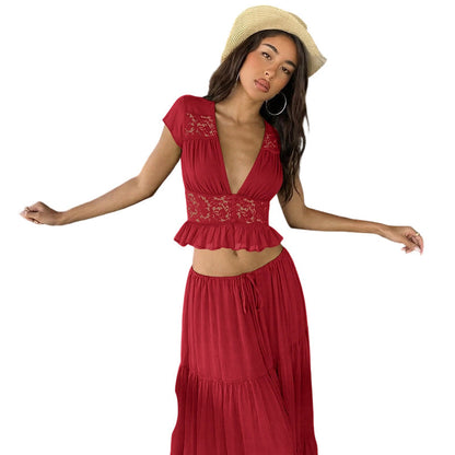 🔥2026 New Arrival ＆ Hot Sale ＆ 50％ Off🔥Elegant Lace V-Neck Top & Maxi Skirt Set