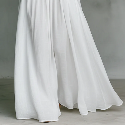 ✨ Elegant Pleated White High-Neck Maxi Dress