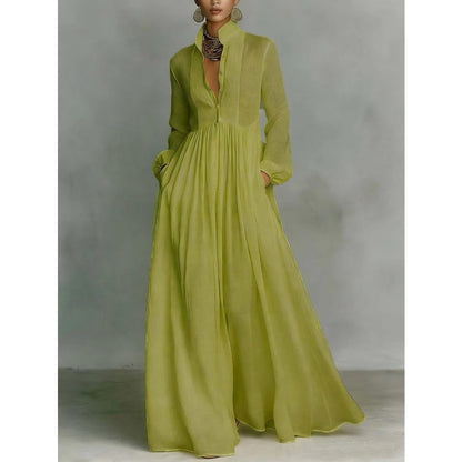 ✨ Elegant Pleated White High-Neck Maxi Dress
