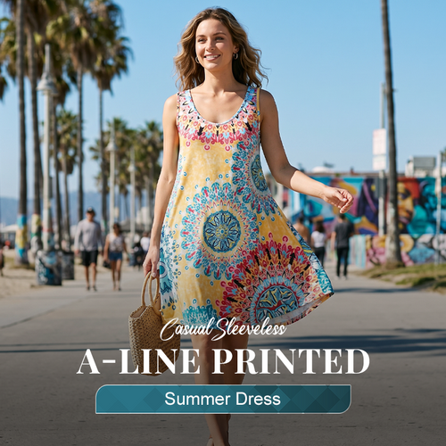 🌸Summer Hot Sale✨Casual Sleeveless A-Line Printed Summer Dress