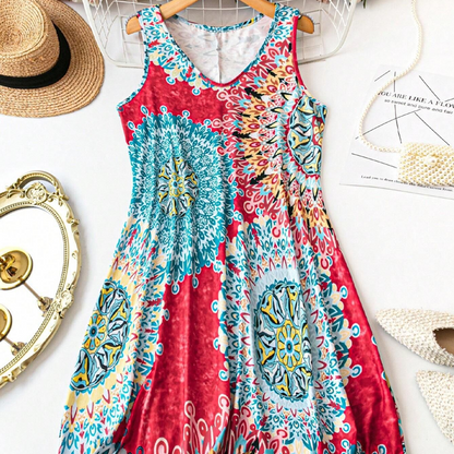 🌸Summer Hot Sale✨Casual Sleeveless A-Line Printed Summer Dress