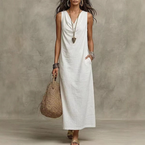 Women's Sleeveless Cowl Neck Maxi Dress with Pockets