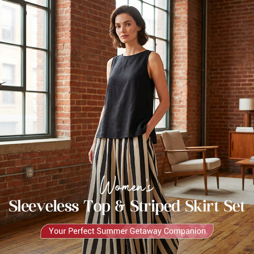 Women's Sleeveless Top & Striped Skirt Set