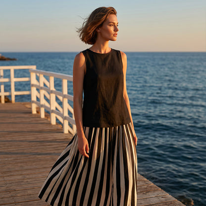 Women's Sleeveless Top & Striped Skirt Set