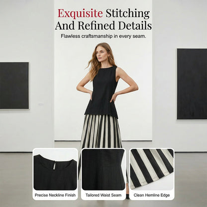Women's Sleeveless Top & Striped Skirt Set