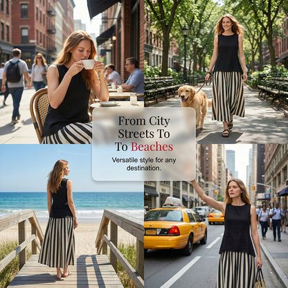 Women's Sleeveless Top & Striped Skirt Set