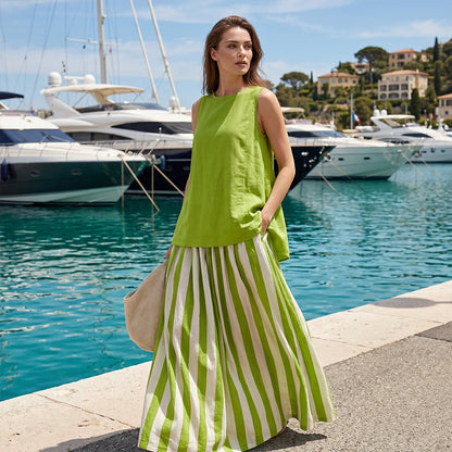 Women's Sleeveless Top & Striped Skirt Set