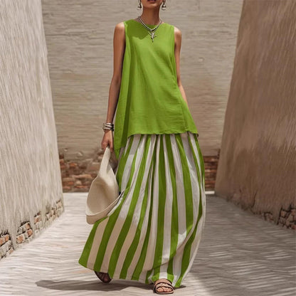 Women's Sleeveless Top & Striped Skirt Set
